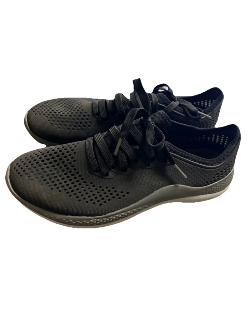 CROCS Women's Black Knit Lace-Up Sneakers